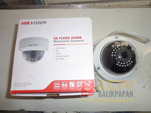Hikvision IP camera 1.3MP for security surveillance with infrared night vision.