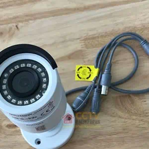 Outdoor 2MP Hikvision CCTV camera with night vision and weatherproof design.