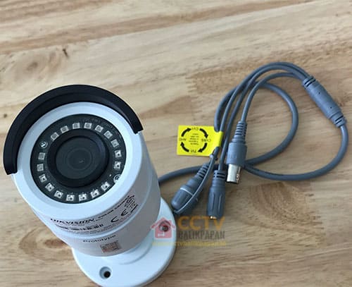 Outdoor 2MP Hikvision CCTV camera with night vision and weatherproof design.