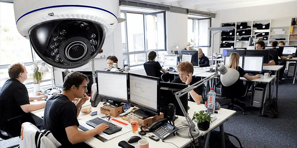 CCTV camera installed in an office for security and monitoring purposes.