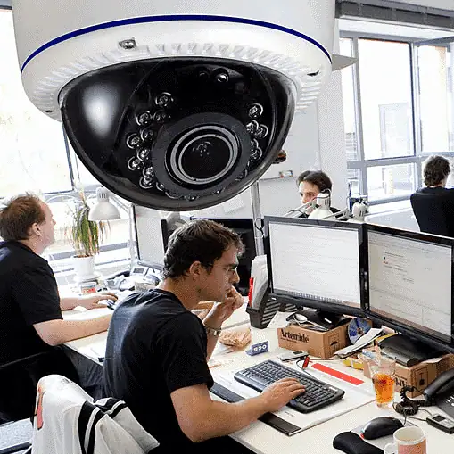 CCTV camera installed in an office for security and monitoring purposes.