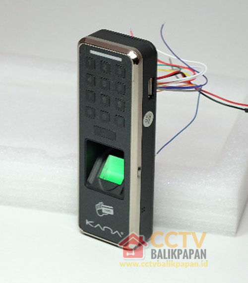 CCTV camera with fingerprint scanner and wiring for security system.