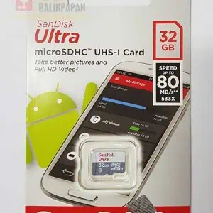MicroSD Sandisk 32 GB for high-capacity storage.