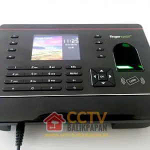 Access control device with fingerprint scanner and keypad for security.