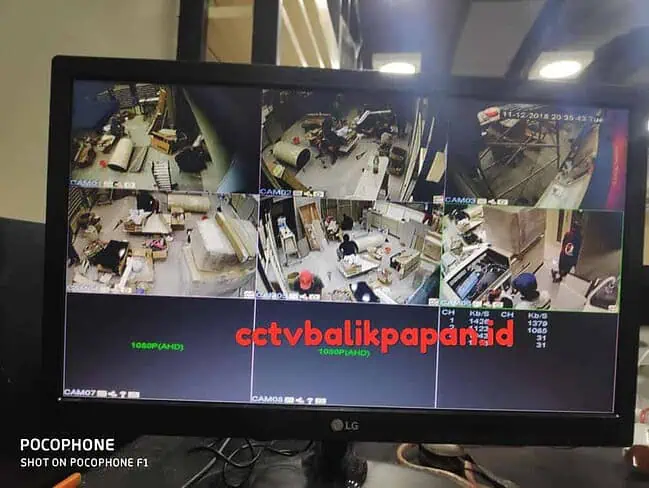 CCTV Monitoring System Malfunction CCTV monitor showing multiple camera feeds with a "CCTV Balikpapan" watermark.