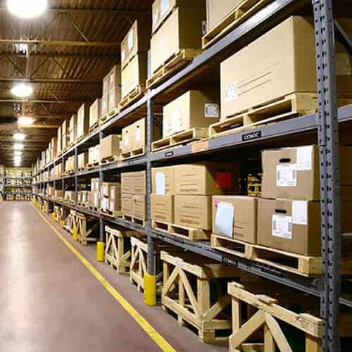CCTV camera installed in a warehouse for security and inventory management.