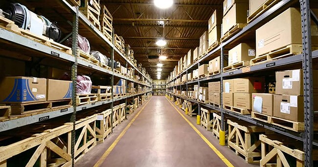 CCTV camera installed in a warehouse for security and inventory management.