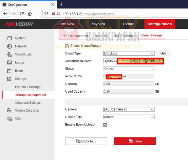 Hikvision cloud backup setup for Hikvision DVRs using Dropbox for secure storage.