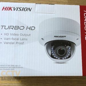 Hikvision outdoor 2MP security camera with IR night vision and HD video output.