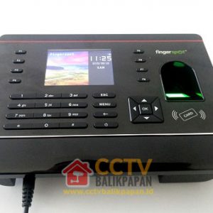 Access control device with fingerprint scanner and keypad for security.