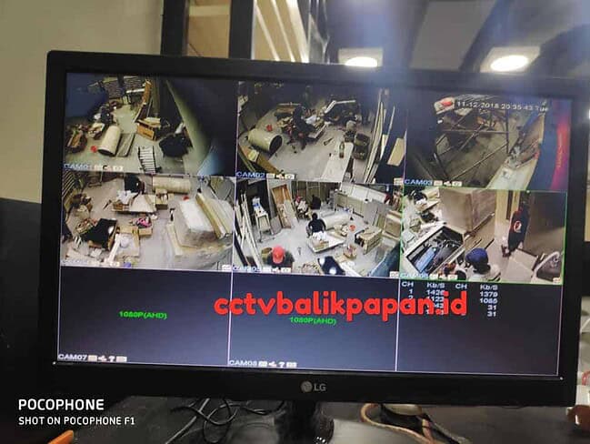 CCTV monitor showing multiple camera feeds with a "CCTV Balikpapan" watermark.