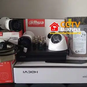 CCTV security camera setup with 4 Dahua 5MP cameras for surveillance in Balikpapan.